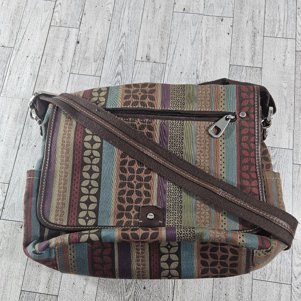 Fossil Shoulder Bag Purse Multicolor Fabric Messenge Bohemian Leather Trim Retro